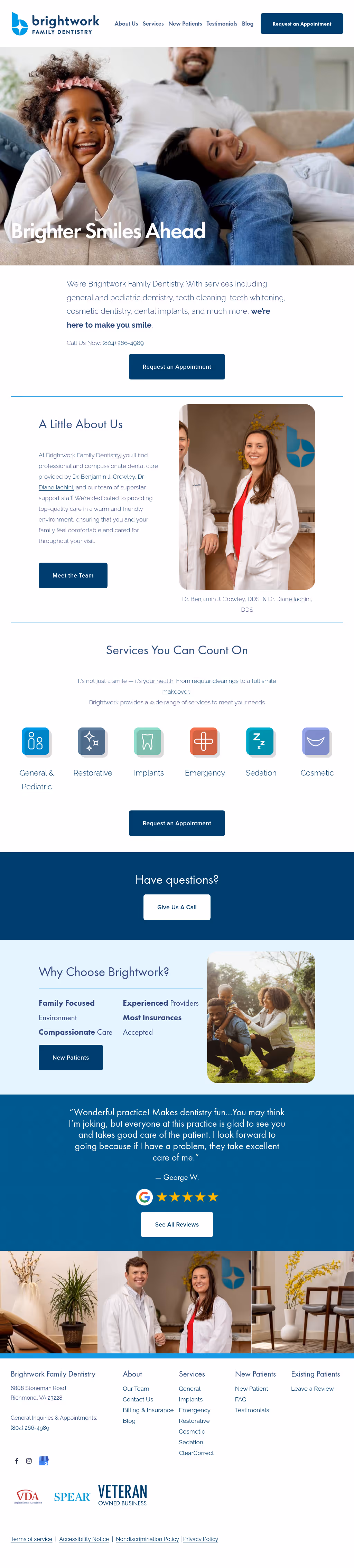 Brightwork Family Dentistry website design by Think1 Designs