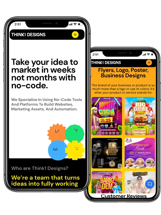 Think1 Designs website shown on mobile devices