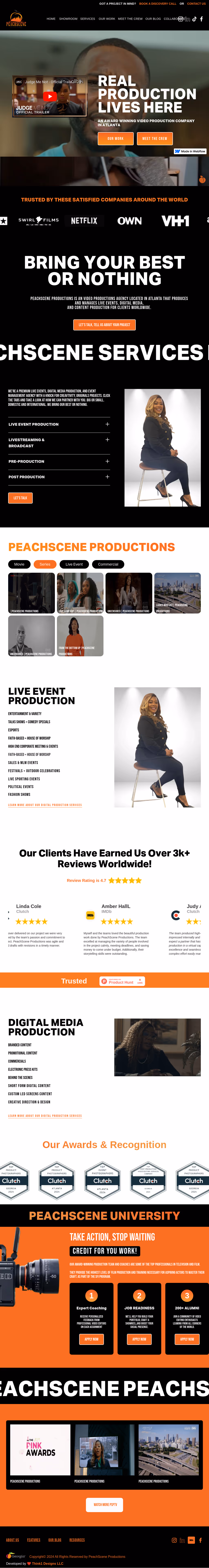 Peach Scene Production website design by Think1 Designs